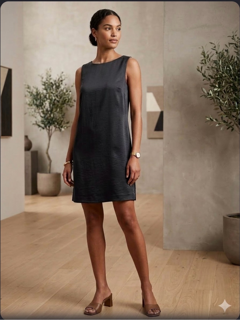 Kenneth Cole Satin-Look Sleeveless Mini Dress in Black